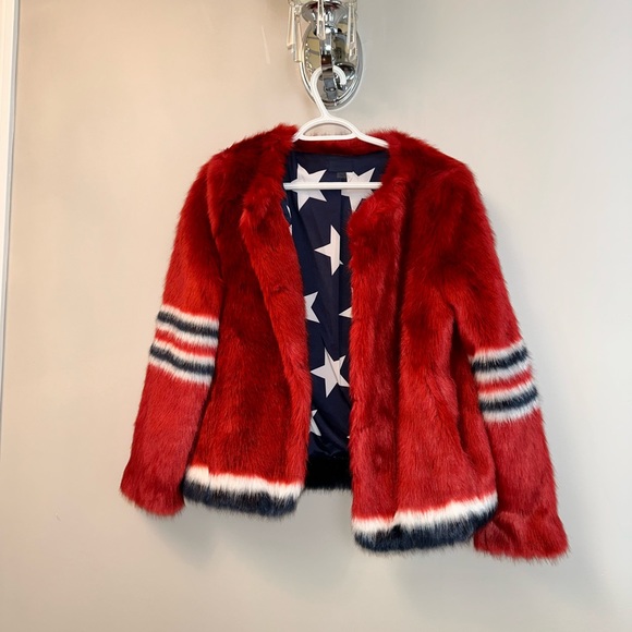 Variait Teddy jacket. Red and navy blue. White stars ⭐️ lining. - Picture 1 of 2